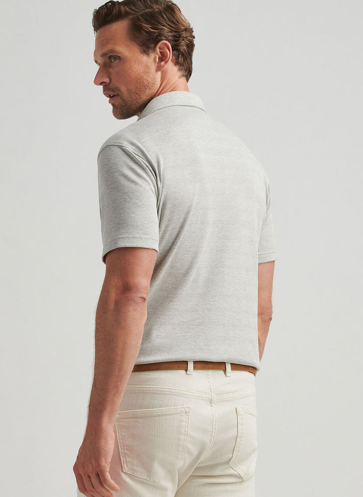 Peter Millar Mens Tailored Fit Harris Herringbone Knit Polo - British Grey