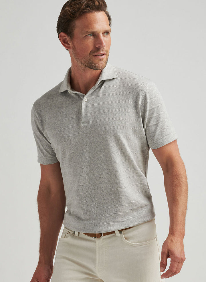Peter Millar Mens Tailored Fit Harris Herringbone Knit Polo - British Grey