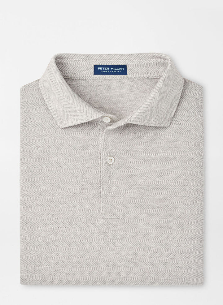 Peter Millar Mens Tailored Fit Harris Herringbone Knit Polo - British Grey