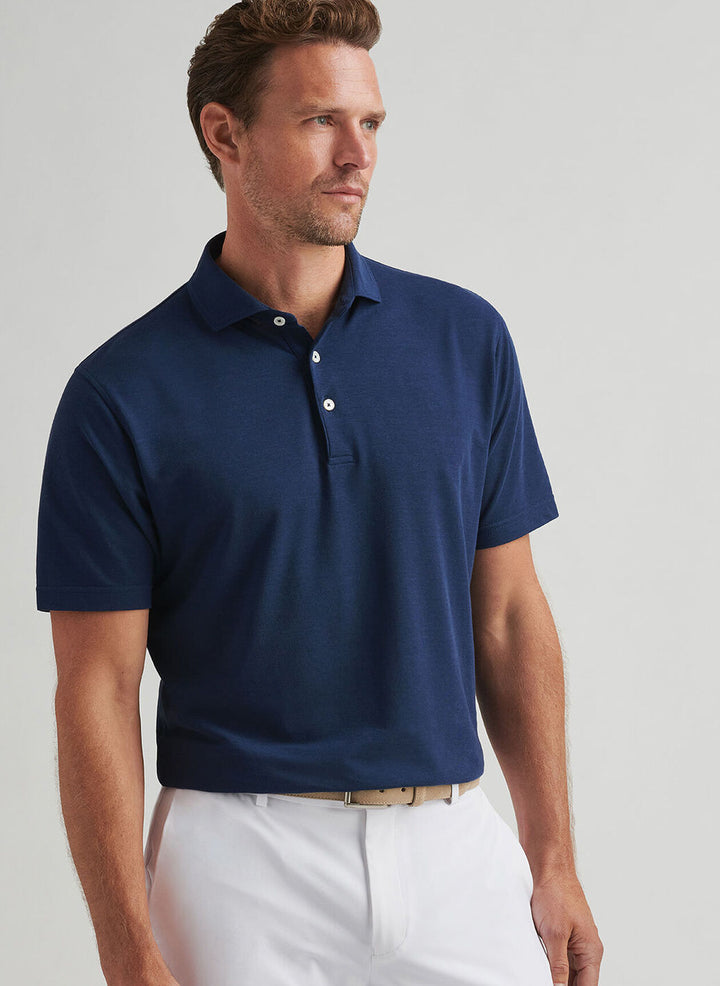 Peter Millar Mens Tailored Fit Cannes Short-Sleeve Cotton Polo - Navy