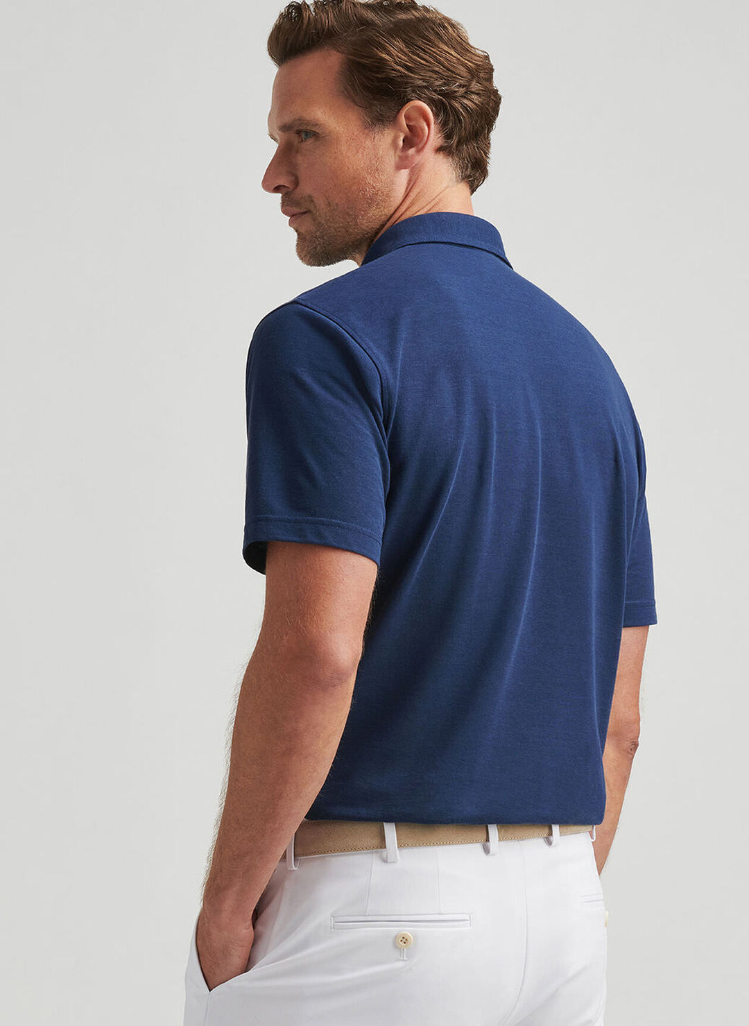 Peter Millar Mens Tailored Fit Cannes Short-Sleeve Cotton Polo - Navy