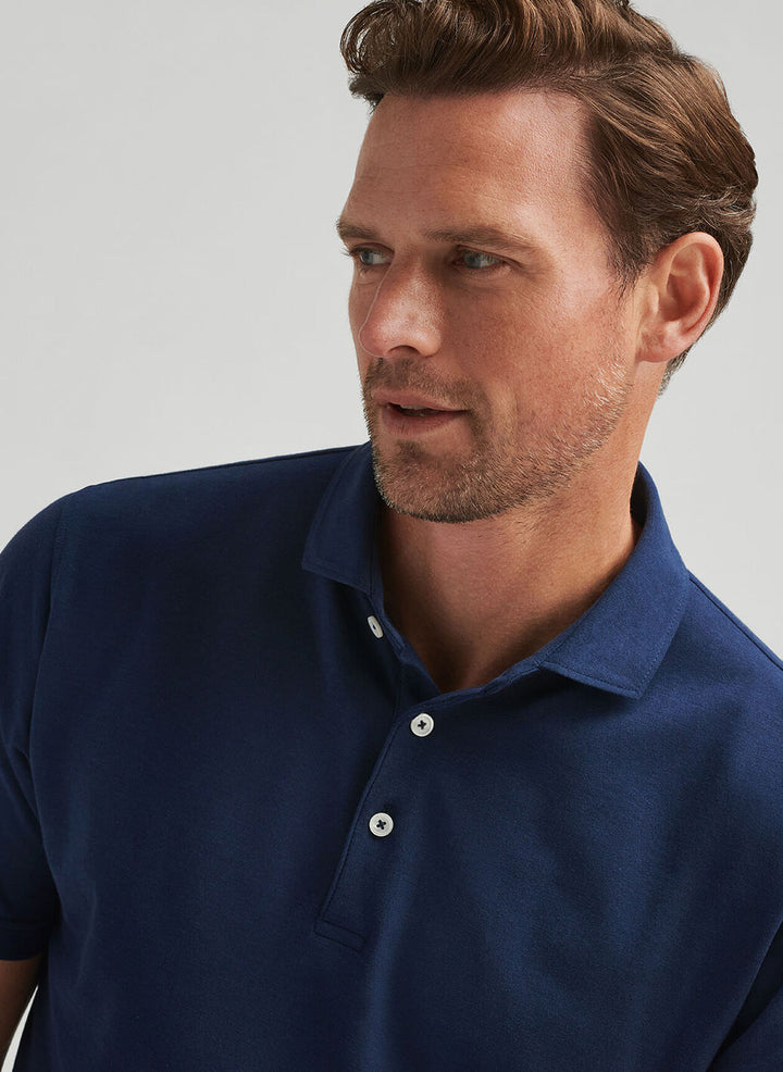 Peter Millar Mens Tailored Fit Cannes Short-Sleeve Cotton Polo - Navy
