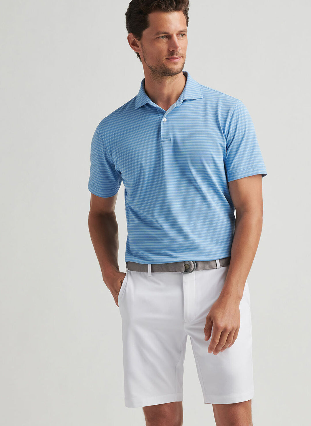 Peter Millar Mens Tailored Fit Mezzo Performance Mesh Polo - Fountain Blue
