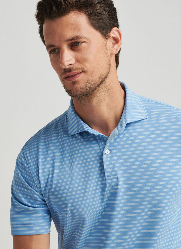 Peter Millar Mens Tailored Fit Mezzo Performance Mesh Polo - Fountain Blue