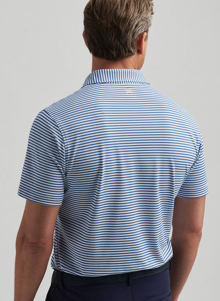 Peter Millar Mens Tailored Fit Tempo Performance Mesh Polo - White Ocean Blue