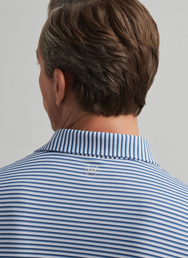 Peter Millar Mens Tailored Fit Tempo Performance Mesh Polo - White Ocean Blue