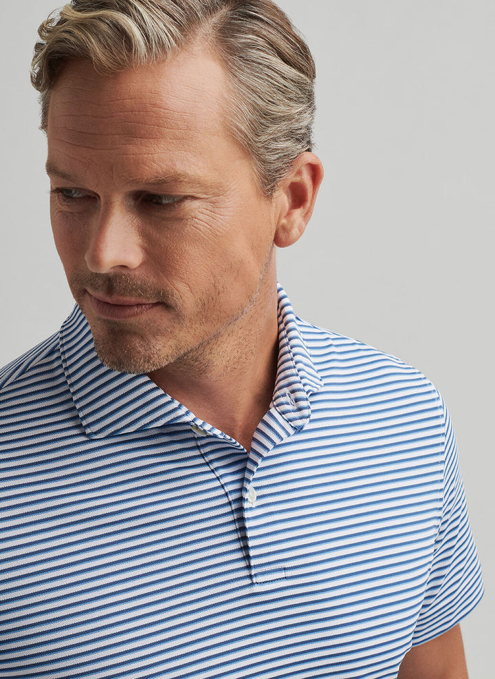 Peter Millar Mens Tailored Fit Tempo Performance Mesh Polo - White Ocean Blue