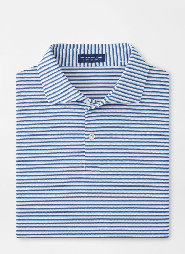 Peter Millar Mens Tailored Fit Tempo Performance Mesh Polo - White Ocean Blue