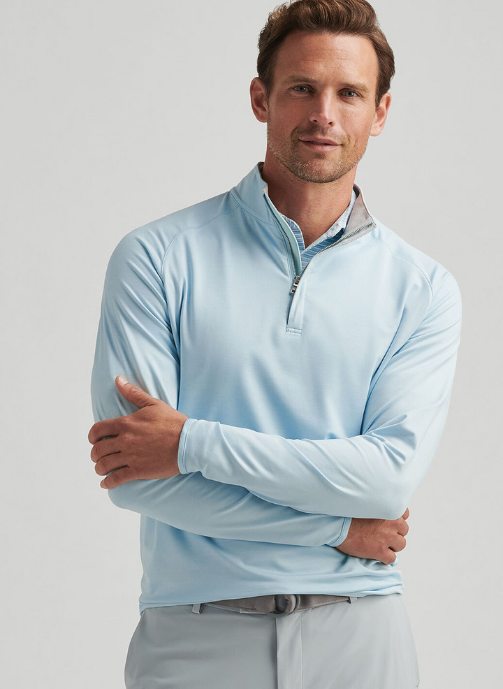 Peter Millar Mens Tailored Fit Stealth Performance Quarter-Zip - Blue Spruce