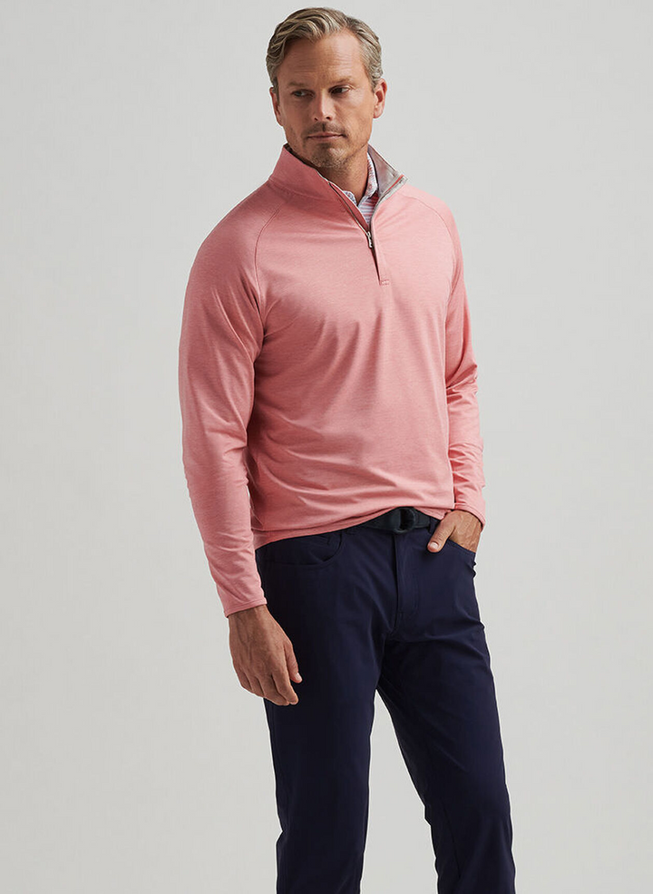 Peter Millar Mens Tailored Fit Stealth Performance Quarter-Zip - Pink Crepe