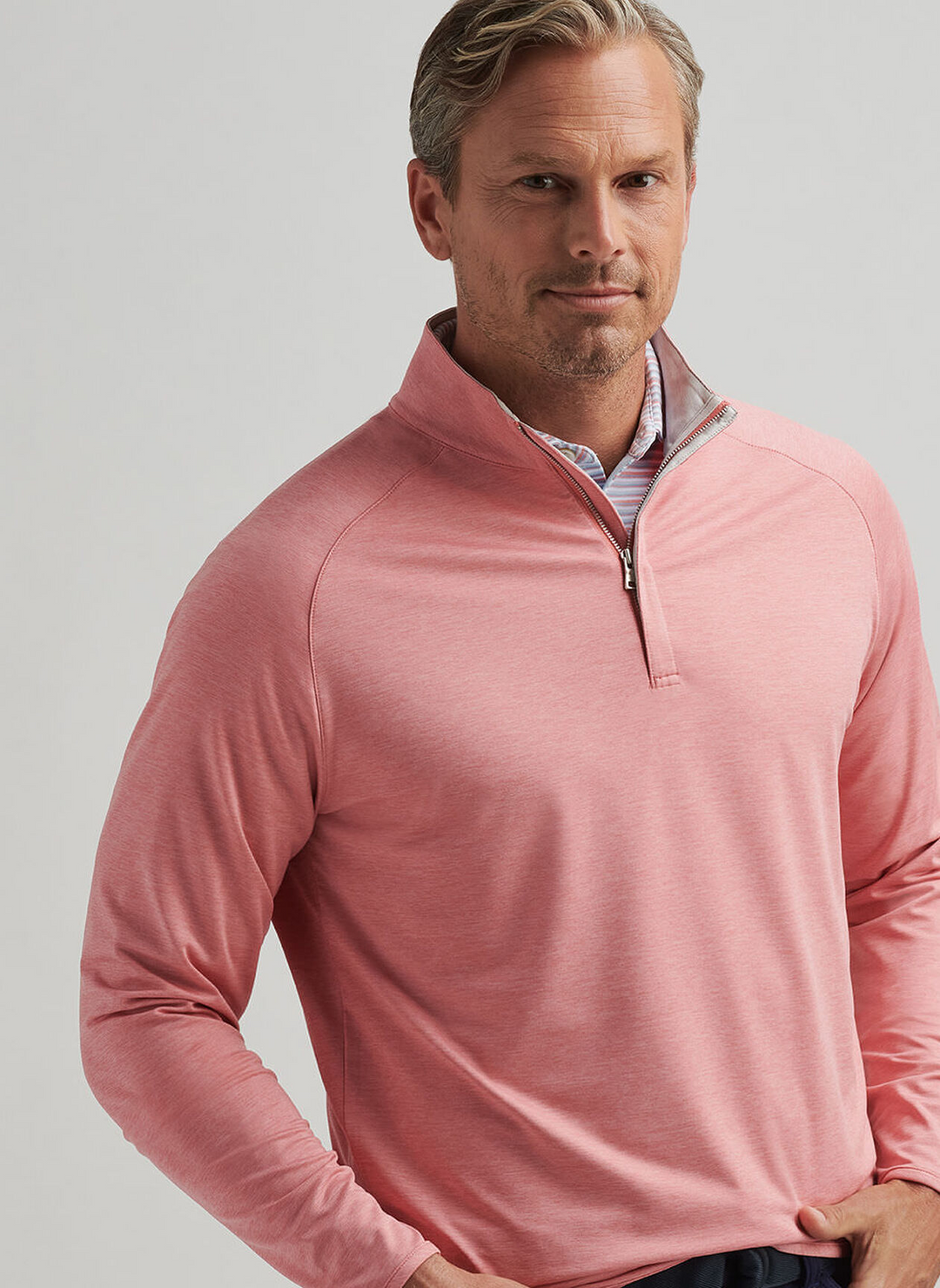 Peter Millar Mens Tailored Fit Stealth Performance Quarter-Zip - Pink Crepe