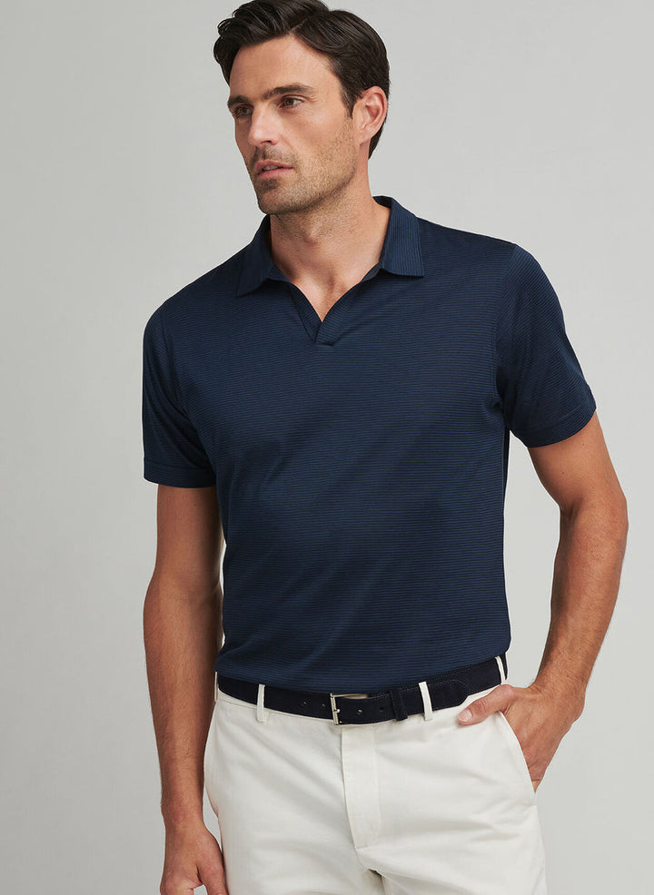 Peter Millar Mens Tailored Fit Richmond Riviera Collar Polo - Ocean Blue
