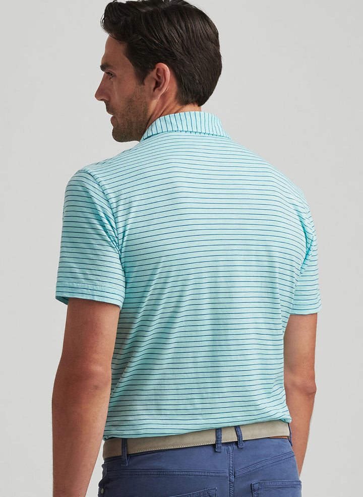 Peter Millar Mens Tailored Fit Journeyman Stripe Short-Sleeve Polo - Blue Spruce