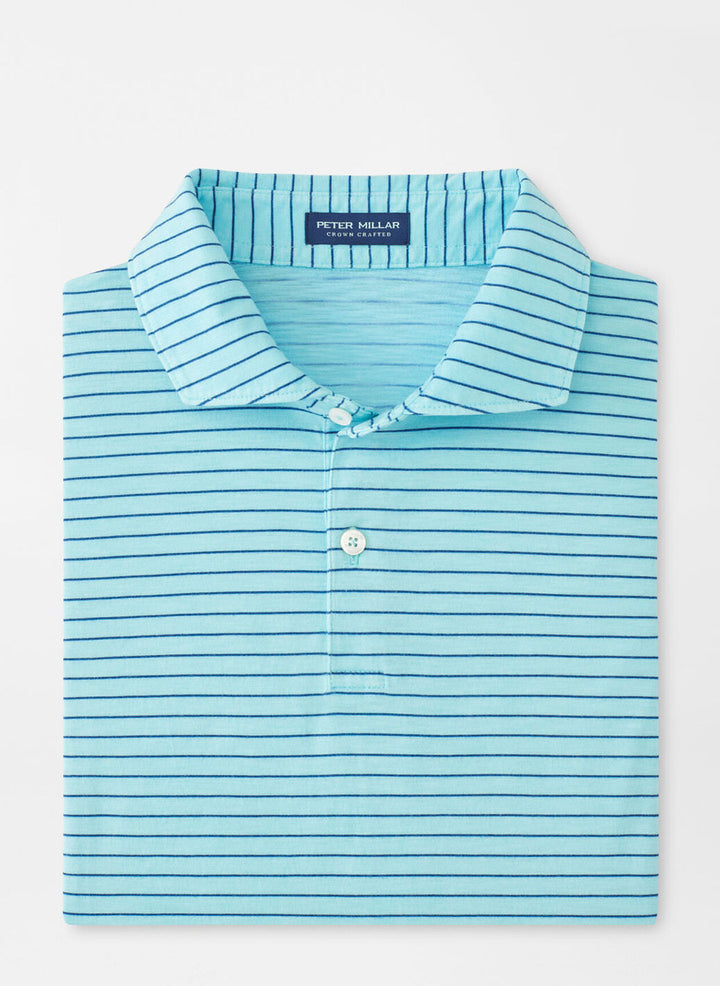 Peter Millar Mens Tailored Fit Journeyman Stripe Short-Sleeve Polo - Blue Spruce
