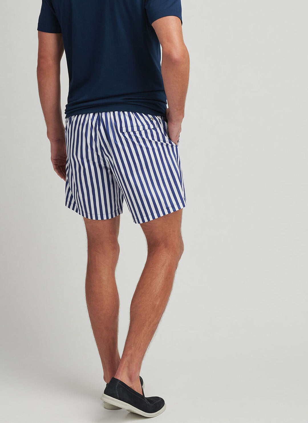 Peter Millar Mens Tailored Fit Awning Stripe Swim Trunk - Ocean Blus