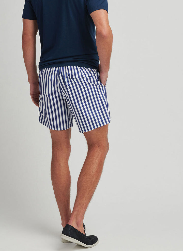 Peter Millar Mens Tailored Fit Awning Stripe Swim Trunk - Ocean Blus