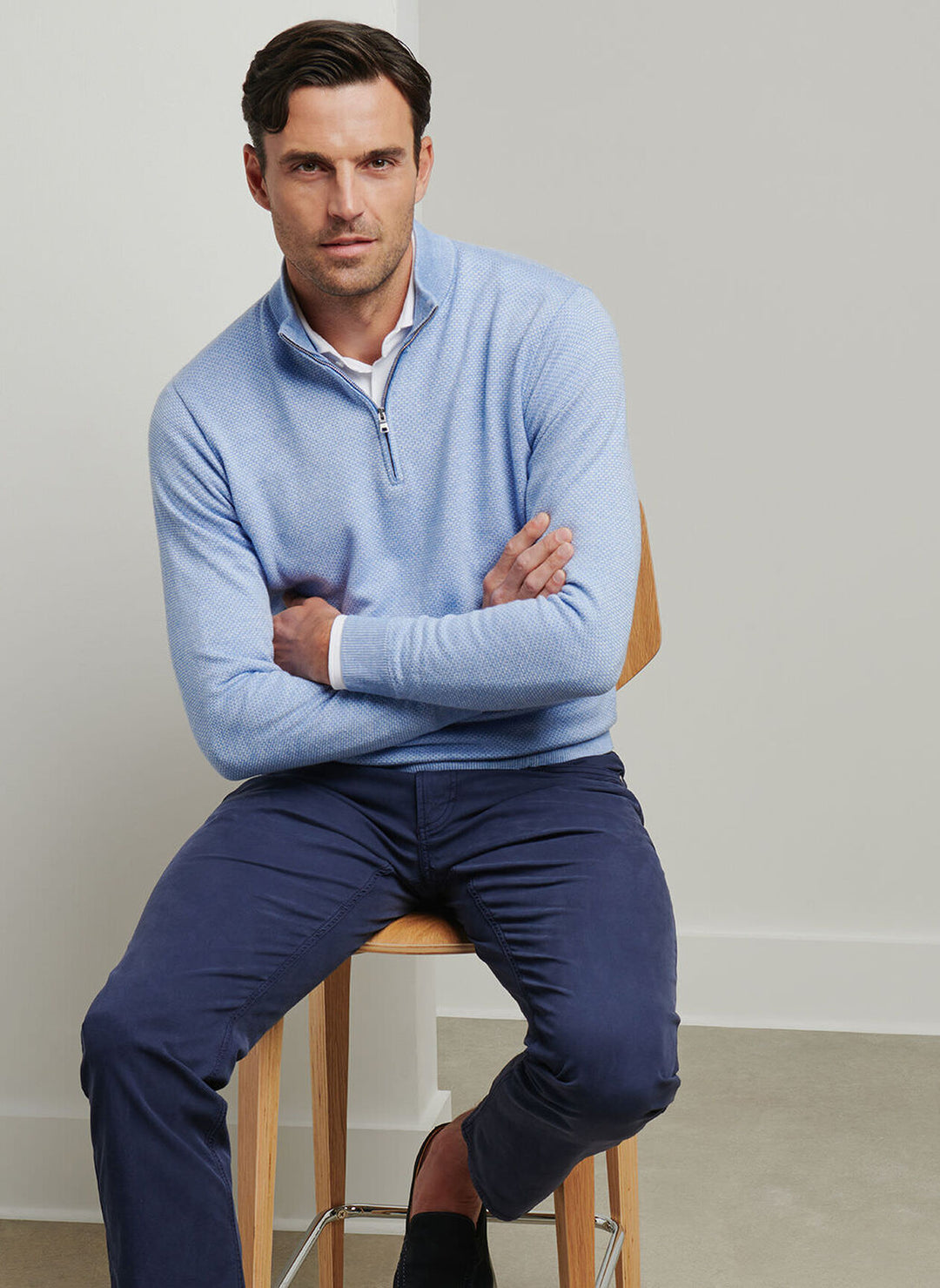 Peter Millar Mens Tailored Fit Ashland Quarter-Zip Sweater - Angelite