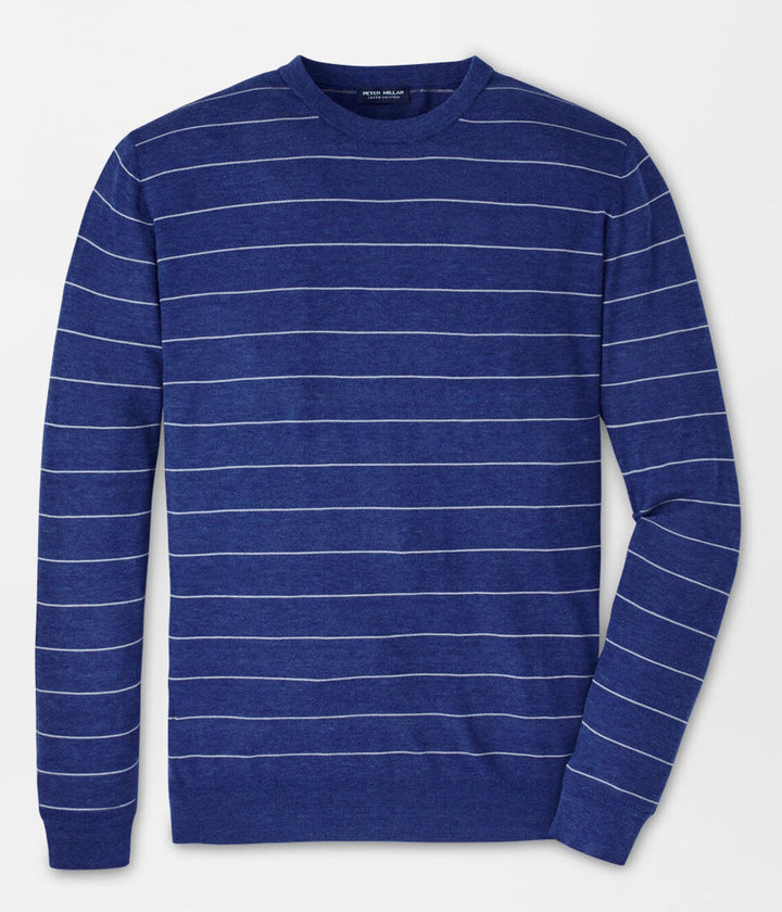 Peter Millar Mens Tailored Fit Hastings Stripe Crew Sweater - Ocean Blue