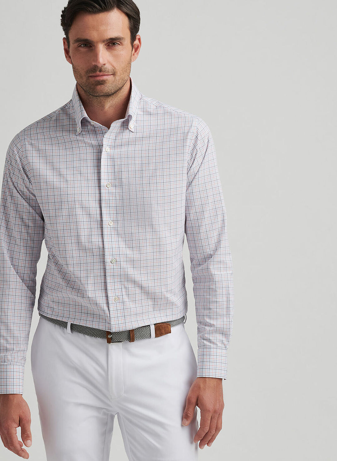 Peter Millar Mens Tailored Fit Getz Performance Poplin Sport Shirt - Navy