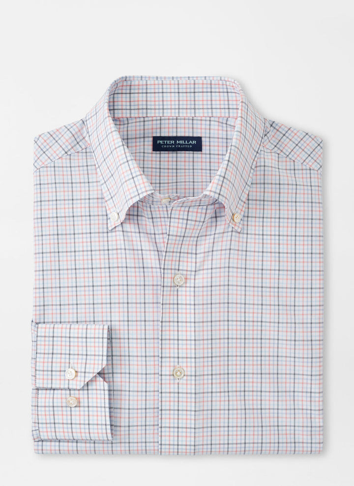 Peter Millar Mens Tailored Fit Getz Performance Poplin Sport Shirt - Navy