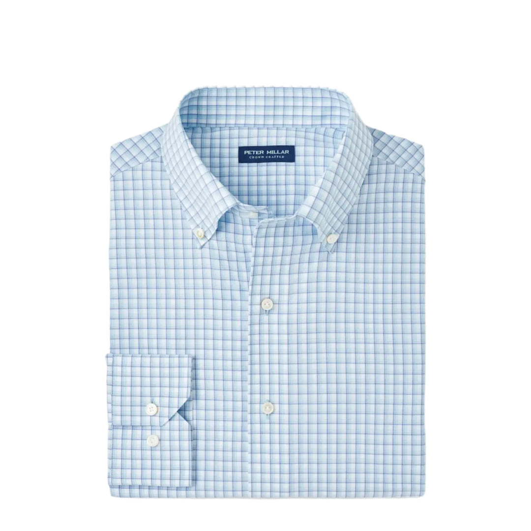 Peter Millar Men's Tailored Fit Parker Performance Poplin Sport Shirt - BLUE SPRUCE