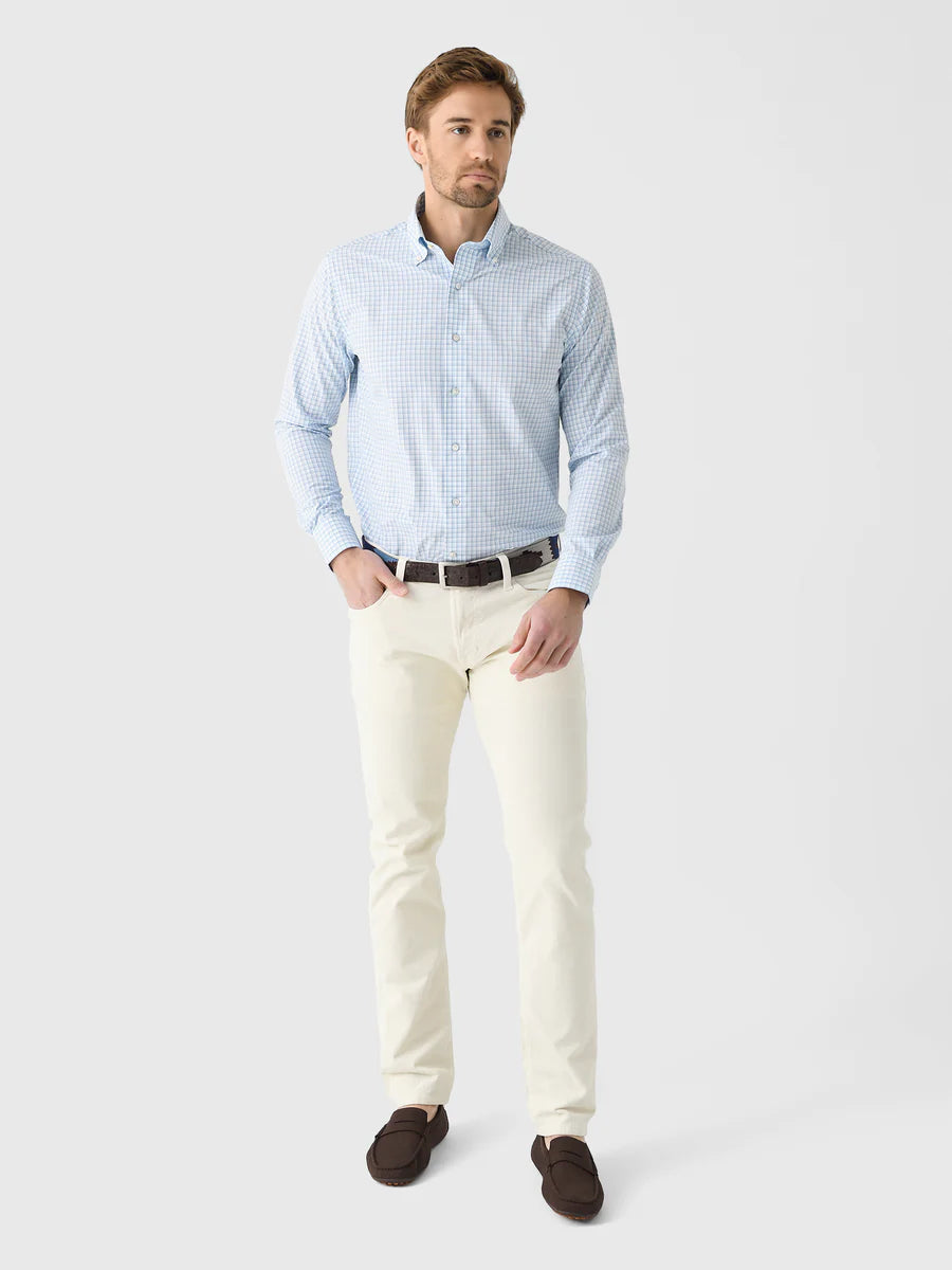 Peter Millar Men's Tailored Fit Parker Performance Poplin Sport Shirt - BLUE SPRUCE