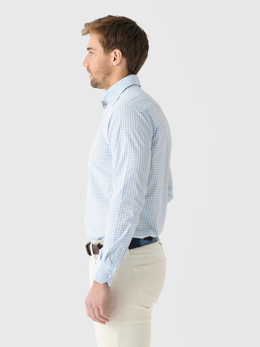 Peter Millar Men's Tailored Fit Parker Performance Poplin Sport Shirt - BLUE SPRUCE