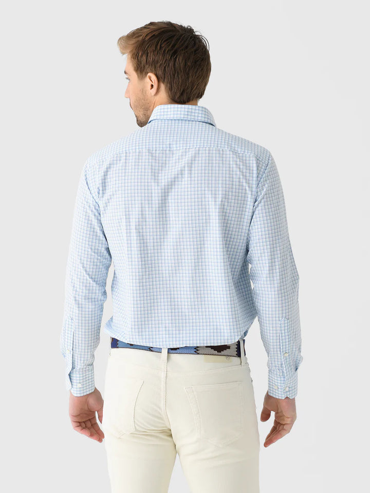 Peter Millar Men's Tailored Fit Parker Performance Poplin Sport Shirt - BLUE SPRUCE