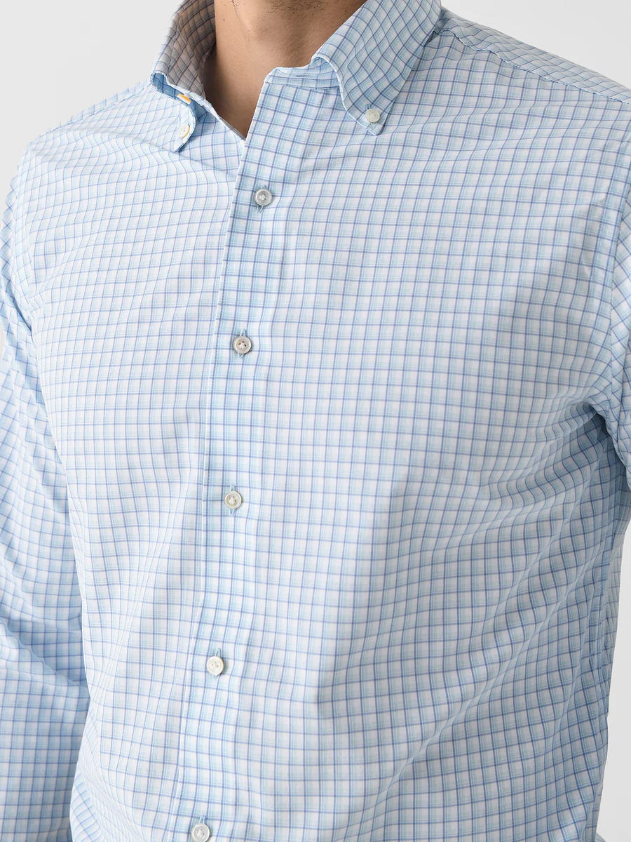 Peter Millar Men's Tailored Fit Parker Performance Poplin Sport Shirt - BLUE SPRUCE