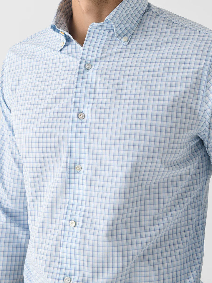 Peter Millar Men's Tailored Fit Parker Performance Poplin Sport Shirt - BLUE SPRUCE