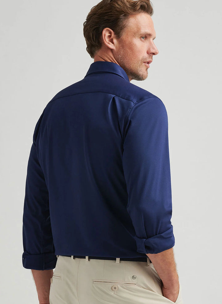 Peter Millar Mens Tailored Fit Excursionist Flex Solid Sport Shirt - Navy