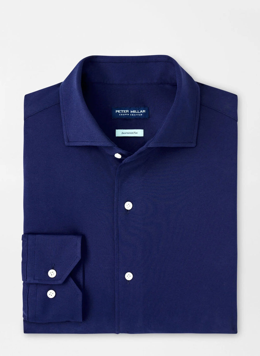 Peter Millar Mens Tailored Fit Excursionist Flex Solid Sport Shirt - Navy