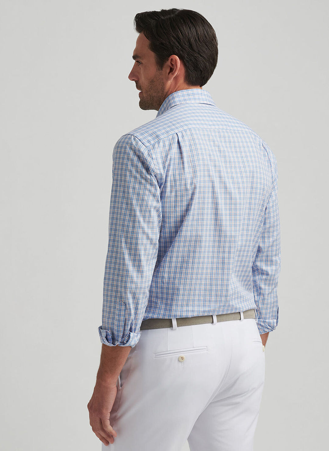 Peter Millar Mens Tailored Fit Portofino Cotton Sport Shirt - Fountain Blue