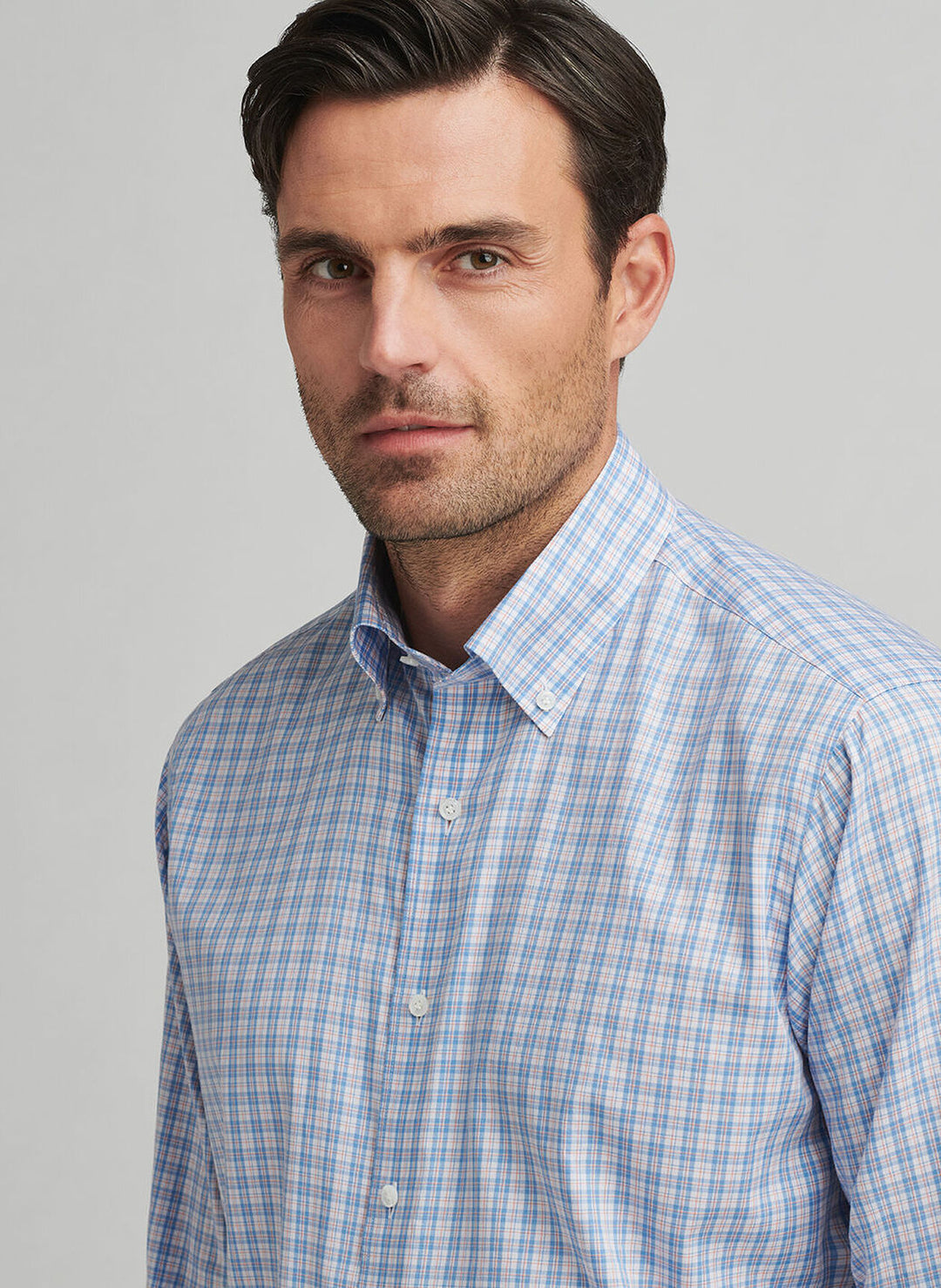 Peter Millar Mens Tailored Fit Portofino Cotton Sport Shirt - Fountain Blue