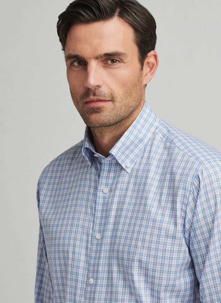 Peter Millar Mens Tailored Fit Portofino Cotton Sport Shirt - Fountain Blue