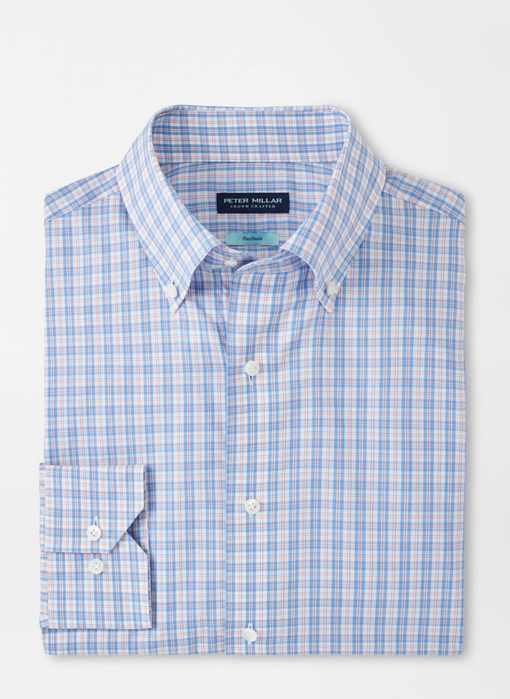 Peter Millar Mens Tailored Fit Portofino Cotton Sport Shirt - Fountain Blue