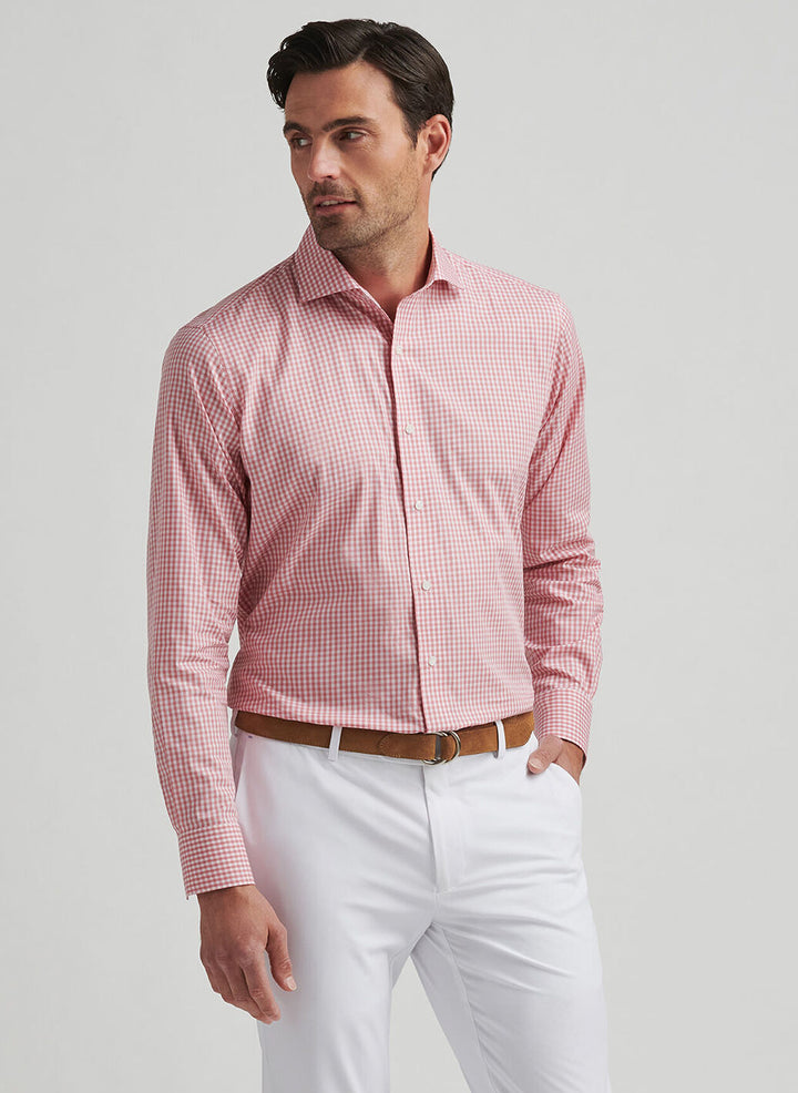 Peter Millar Mens Tailored Fit Capri Cotton Sport Shirt - Pink Crepe