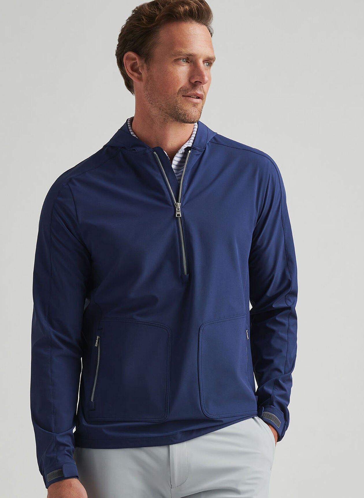 Peter Millar Mens Tailored Fit Quest Half-Zip Hoodie - Navy