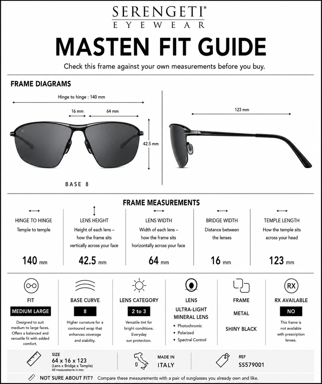 Serengeti MASTEN Polarized Driver Sunglasses - SHINY BLACK