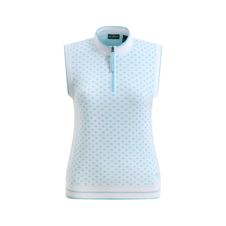 Chervo Women's NATIVE Half-Zip Cotton Gilet - WHITE / SKY BLUE