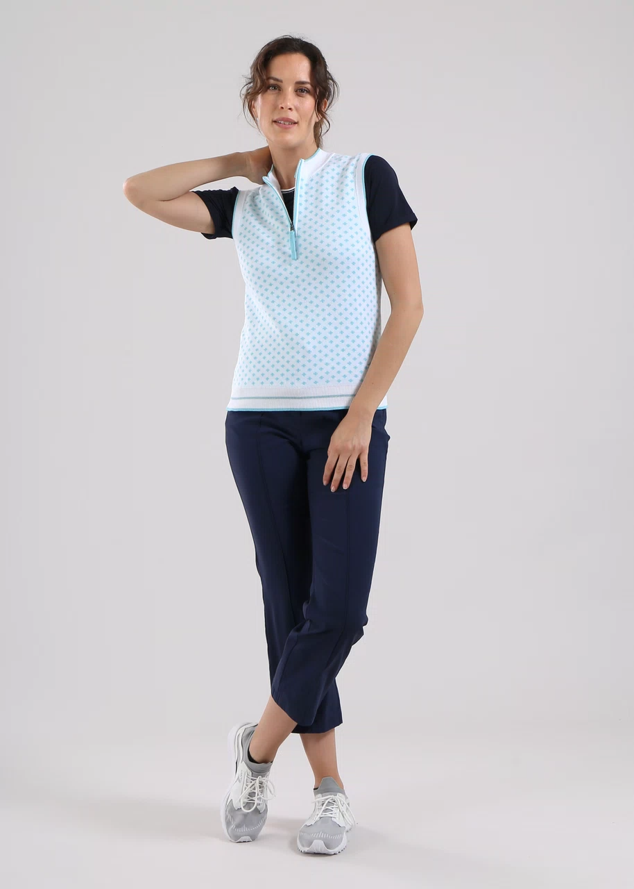 Chervo Women's NATIVE Half-Zip Cotton Gilet - WHITE / SKY BLUE