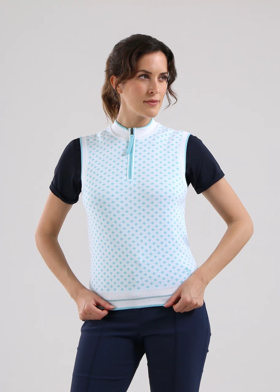 Chervo Women's NATIVE Half-Zip Cotton Gilet - WHITE / SKY BLUE