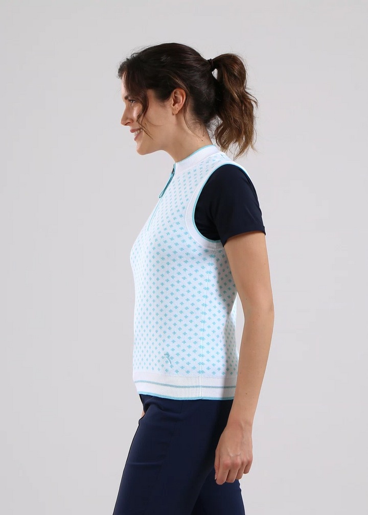 Chervo Women's NATIVE Half-Zip Cotton Gilet - WHITE / SKY BLUE