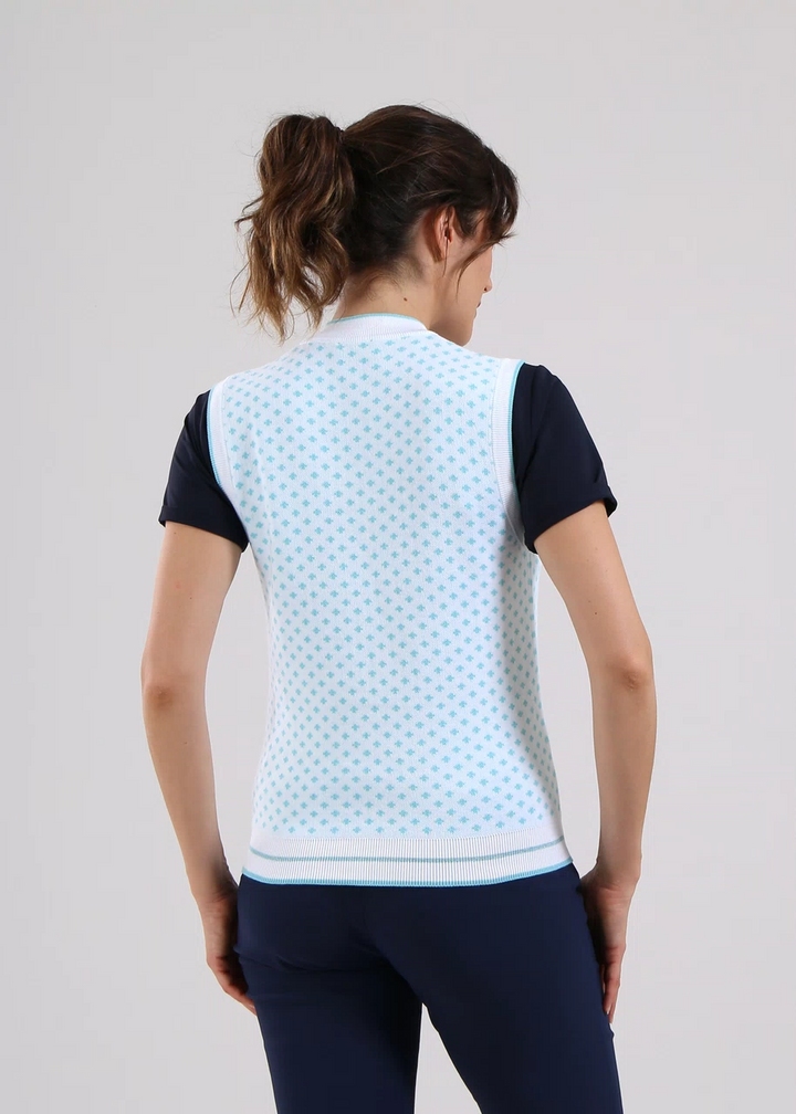 Chervo Women's NATIVE Half-Zip Cotton Gilet - WHITE / SKY BLUE