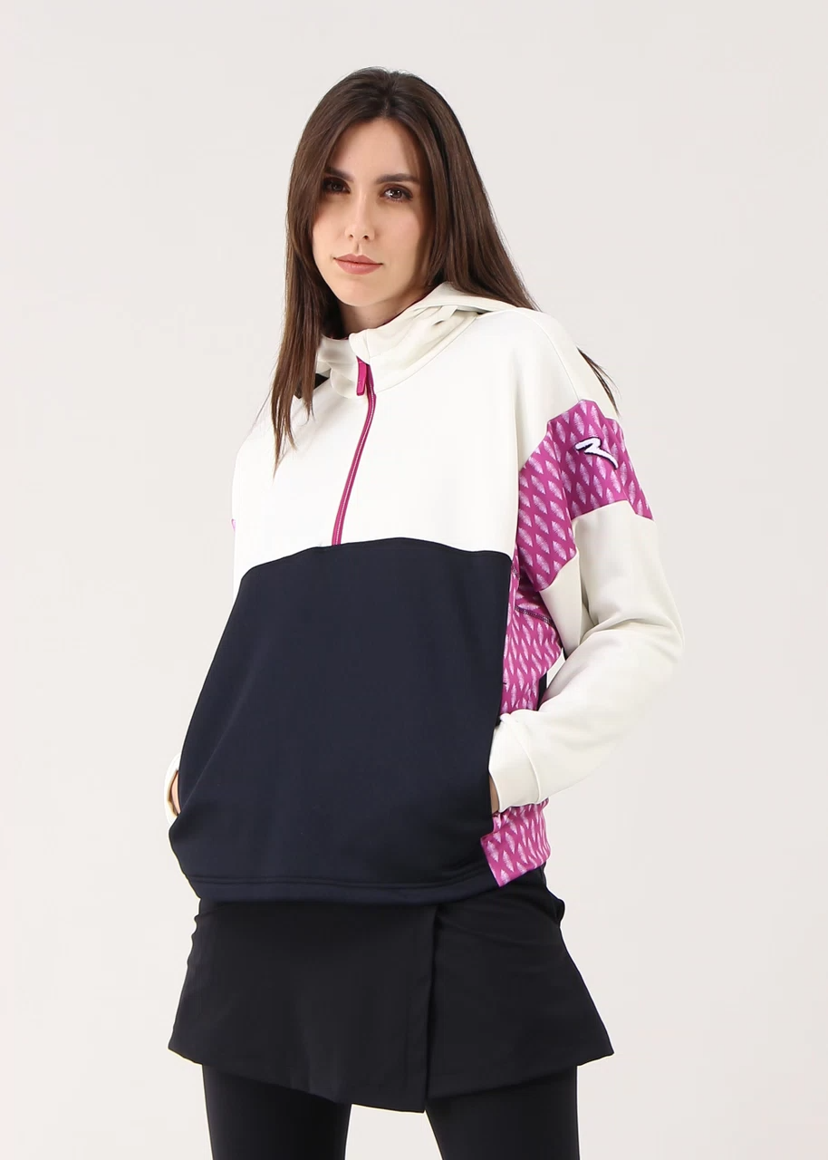 Chervo Women's PUFFETTA Pro-Therm® Half-Zip Hooded Sweater - BLACK / STONE / PURPLE