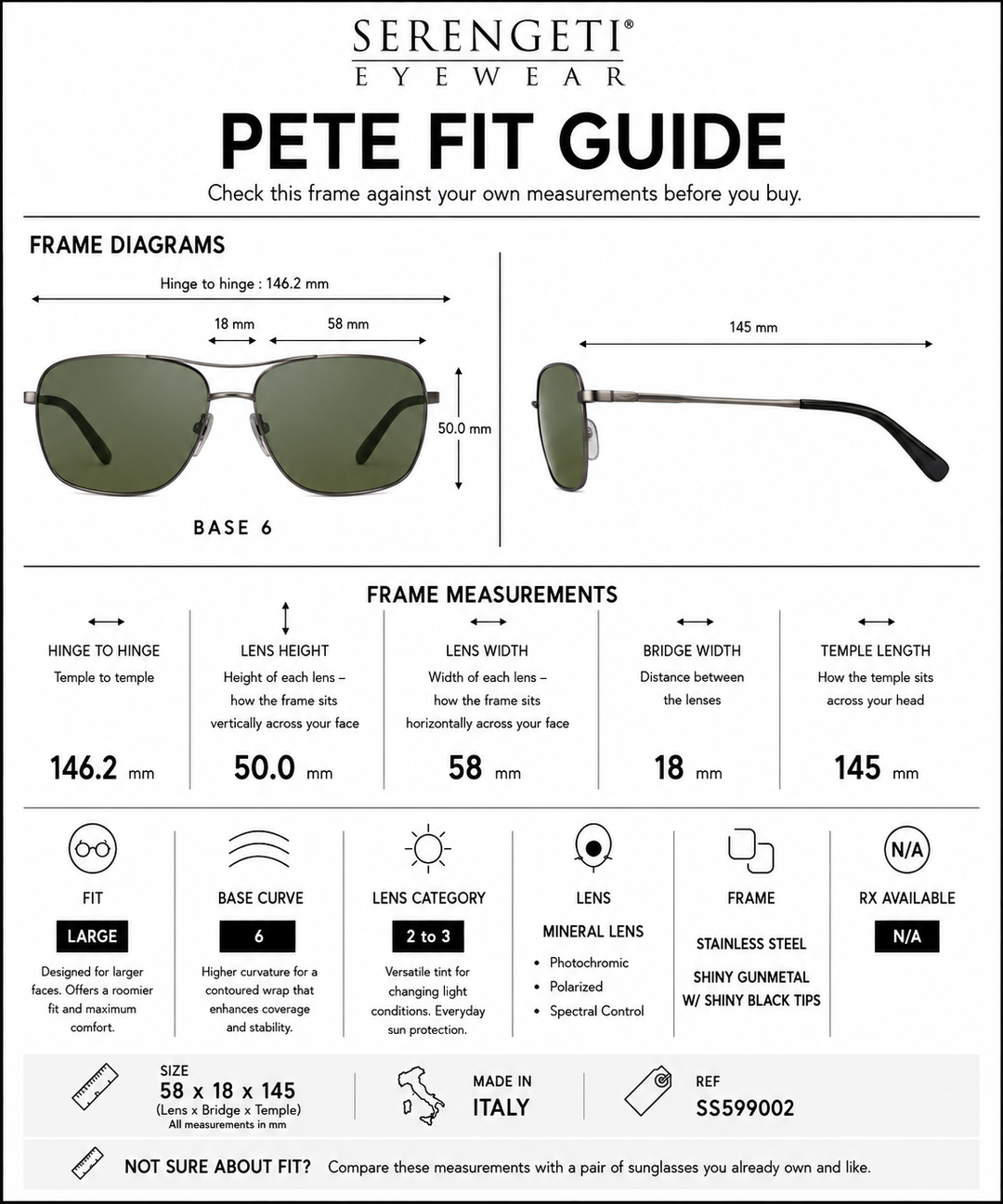 Serengeti PETE Polarized Driver Sunglasses - SHINY GUNMETAL