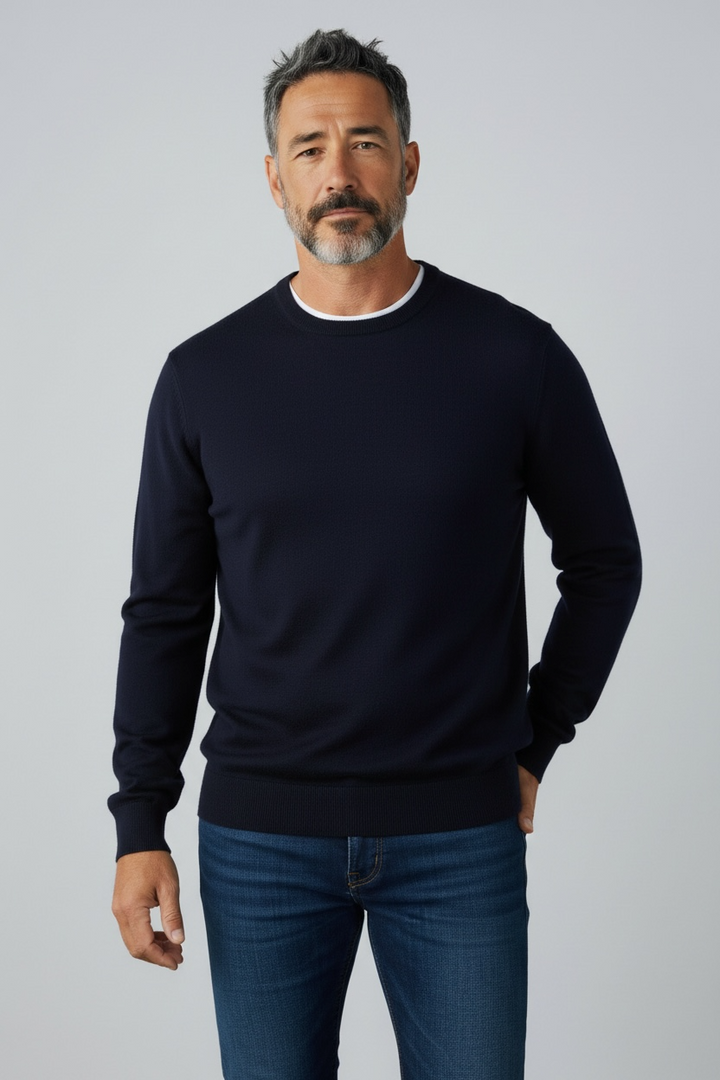 Donald Ross Mens Classic Fit Italian Merino Wool Crewneck Pullover - BLACK