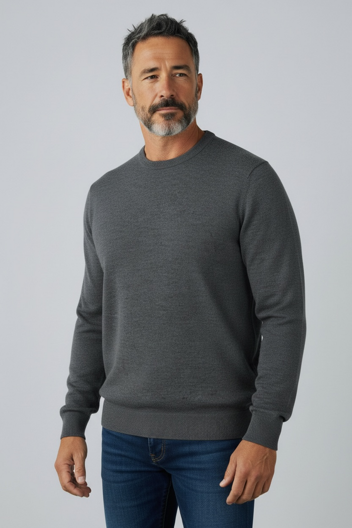 Donald Ross Mens Classic Fit Italian Merino Wool Crewneck Pullover - HEATHER GREY