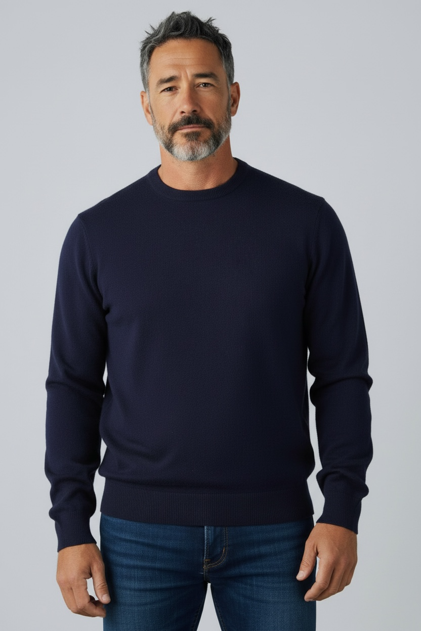 Donald Ross Mens Classic Fit Italian Merino Wool Crewneck Pullover - NAVY