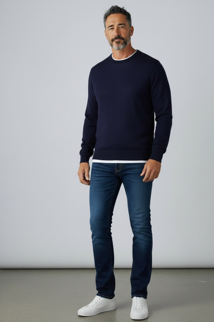 Donald Ross Mens Classic Fit Italian Merino Wool Crewneck Pullover - NAVY